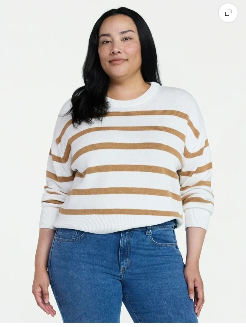 Time and Tru White and Tan Striped Crewneck Sweater Sixe XXXL (22)